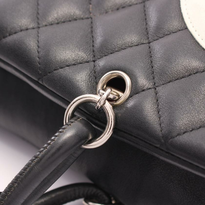 【日本直送】中古CHANEL 9成新 康鵬系列 保齡球包 真皮肩包 黑色 白色 銀色五金-7