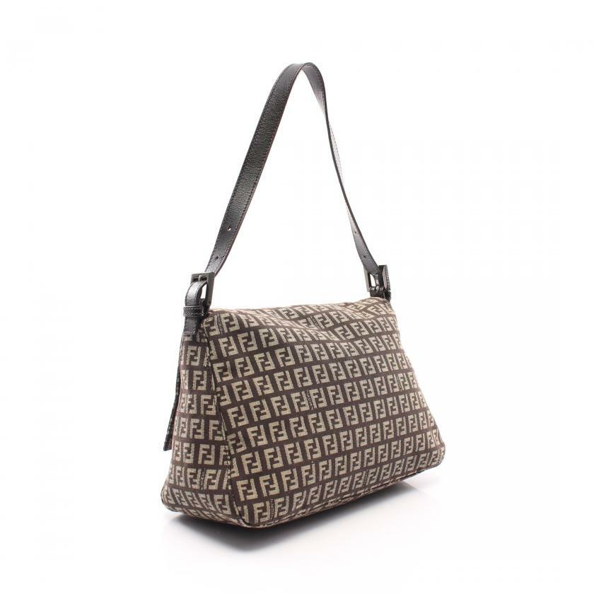 【日本直送】中古FENDI 9成新 Zucchino 帆佈單肩包 真皮 深棕色 米色-1