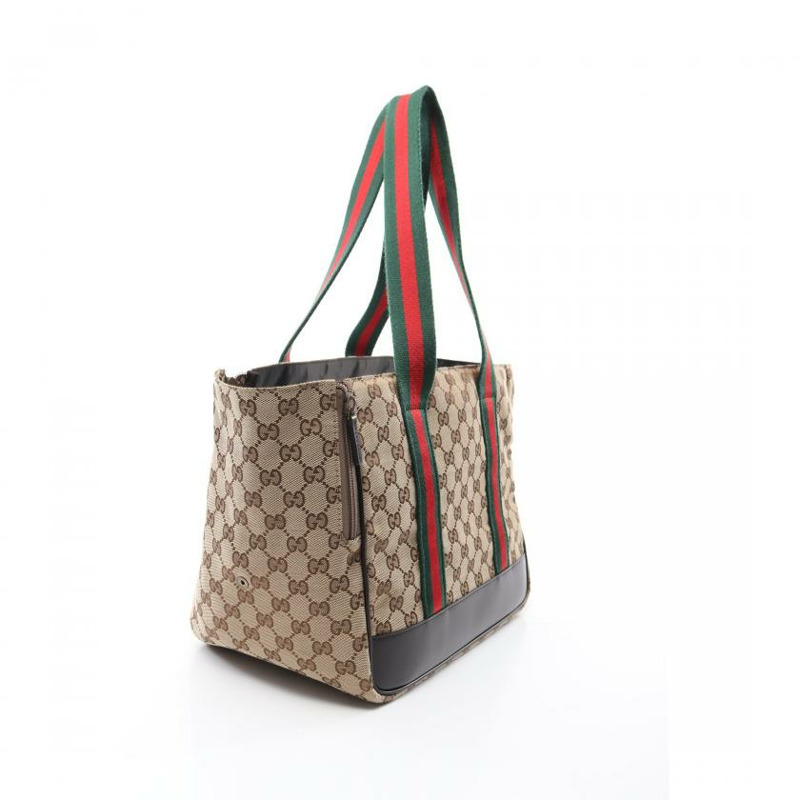 【日本直送】中古GUCCI 9成新 GG帆布 肩包 托特包 帆布 皮革 淺褐色 深棕色 多色 ペット用-1