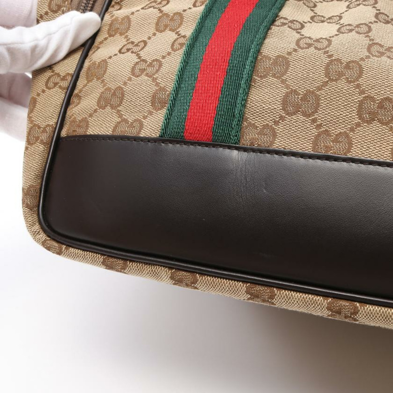 【日本直送】中古GUCCI 9成新 GG帆布 肩包 托特包 帆布 皮革 淺褐色 深棕色 多色 ペット用-6