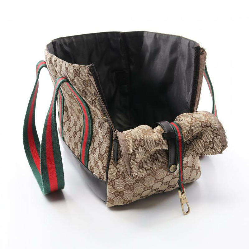 【日本直送】中古GUCCI 9成新 GG帆布 肩包 托特包 帆布 皮革 淺褐色 深棕色 多色 ペット用-7