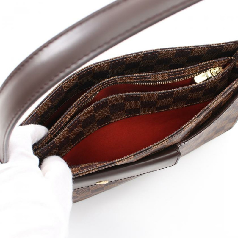 【日本直送】中古LOUIS VUITTON 9成新 Aubagne 烏黑色棋盤格 肩包 PVC 真皮 棕色-2