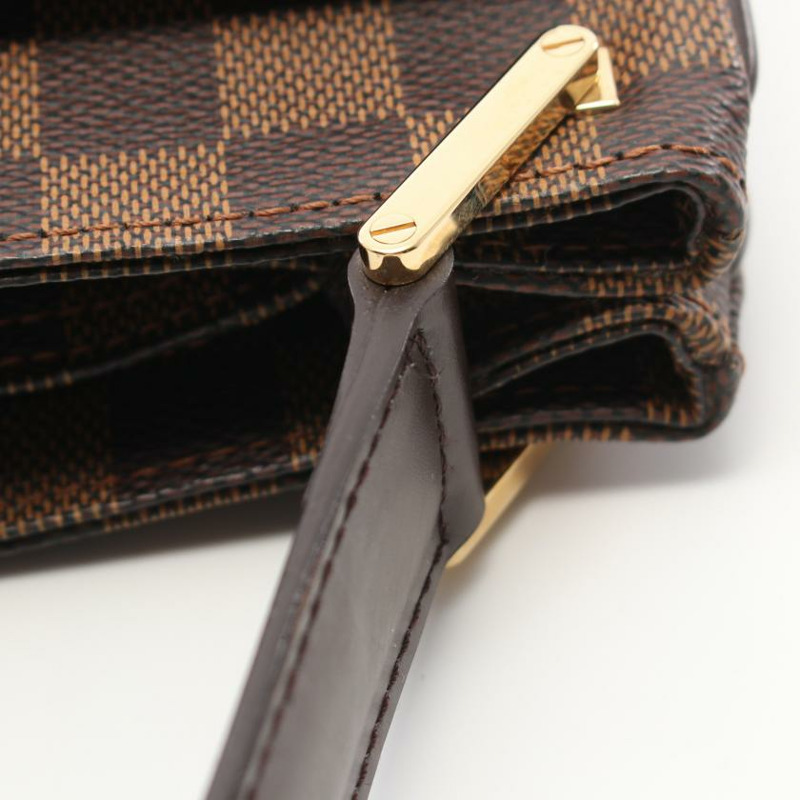 【日本直送】中古LOUIS VUITTON 9成新 Aubagne 烏黑色棋盤格 肩包 PVC 真皮 棕色-4