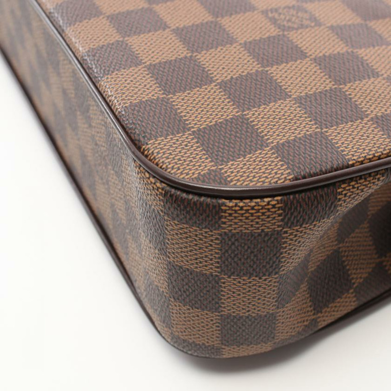 【日本直送】中古LOUIS VUITTON 9成新 Aubagne 烏黑色棋盤格 肩包 PVC 真皮 棕色-5