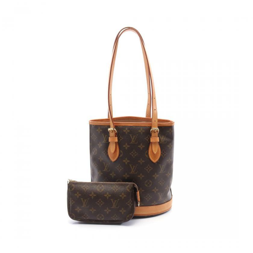 【日本直送】中古LOUIS VUITTON 9成新 Bucket PM 老花手提包 PVC 真皮 棕色-0