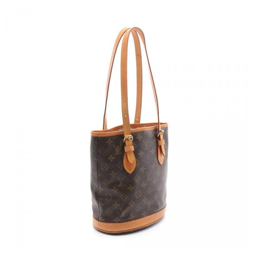 【日本直送】中古LOUIS VUITTON 9成新 Bucket PM 老花手提包 PVC 真皮 棕色-1