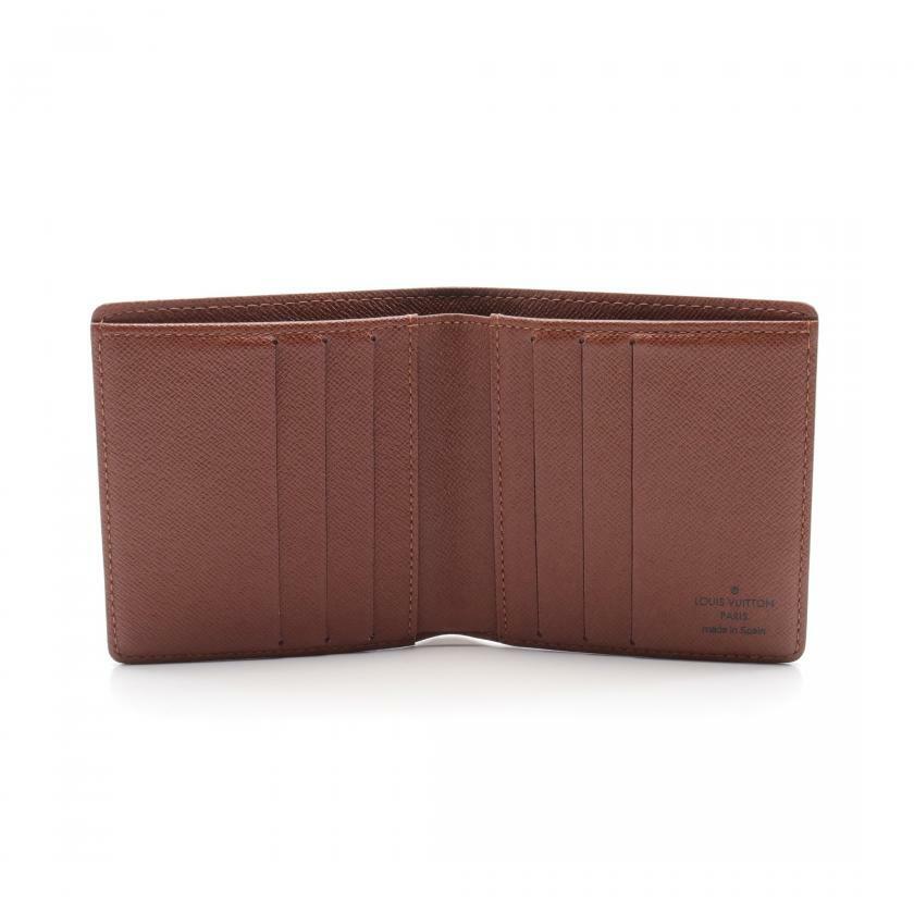 【日本直送】中古LOUIS VUITTON 9成新 Porte billet6cartecredit 老花 對折錢包 錢夾 PVC 棕色-2