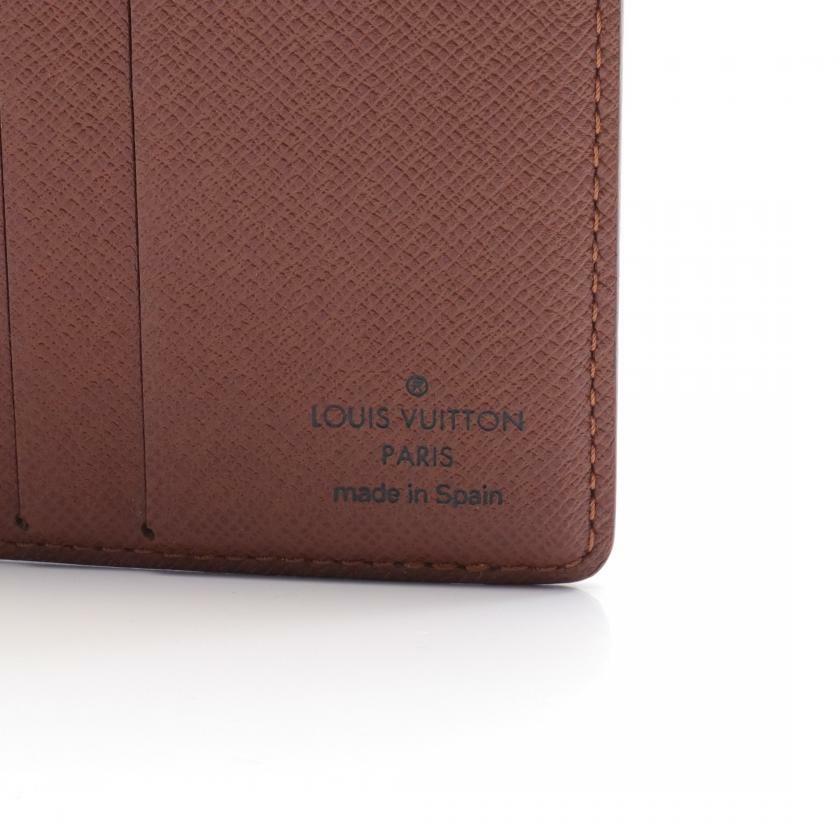 【日本直送】中古LOUIS VUITTON 9成新 Porte billet6cartecredit 老花 對折錢包 錢夾 PVC 棕色-3