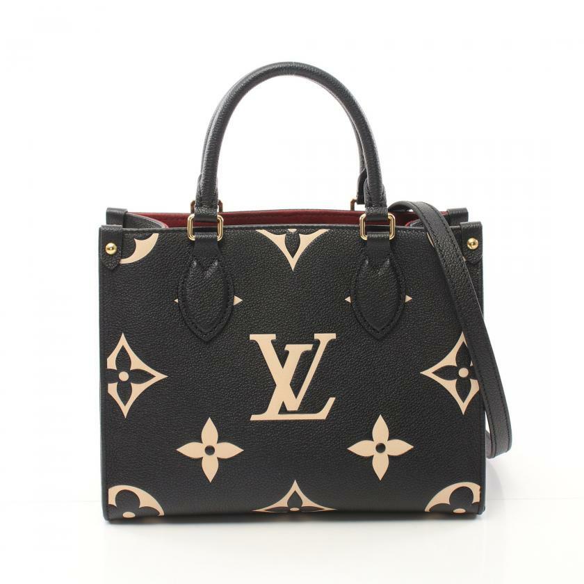 【日本直送】中古LOUIS VUITTON 9成新 OnTheGo PM  雙色 老花empreinte壓花浮雕 真皮手提包 黑色 米色 兩用款-0