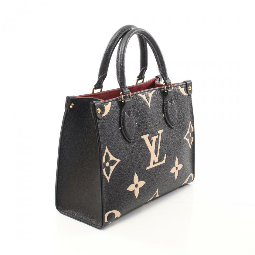 【日本直送】中古LOUIS VUITTON 9成新 OnTheGo PM  雙色 老花empreinte壓花浮雕 真皮手提包 黑色 米色 兩用款-1