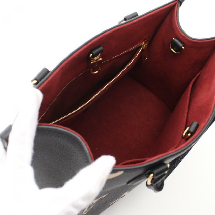 【日本直送】中古LOUIS VUITTON 9成新 OnTheGo PM  雙色 老花empreinte壓花浮雕 真皮手提包 黑色 米色 兩用款-2