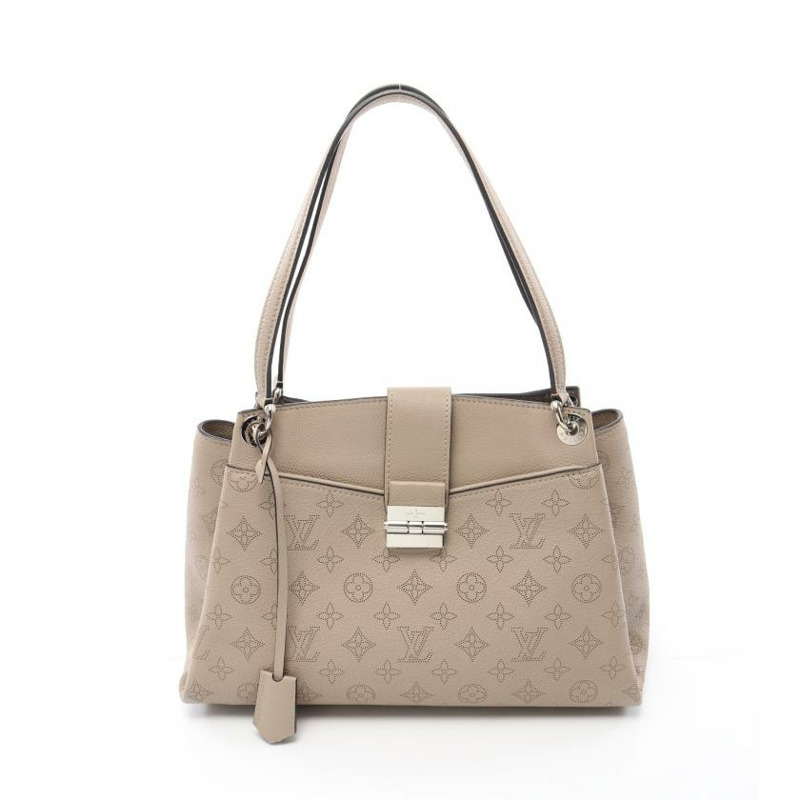 【日本直送】中古LOUIS VUITTON 9成新 Mahina Sevres Greige 肩包 真皮托特包 灰米色-0