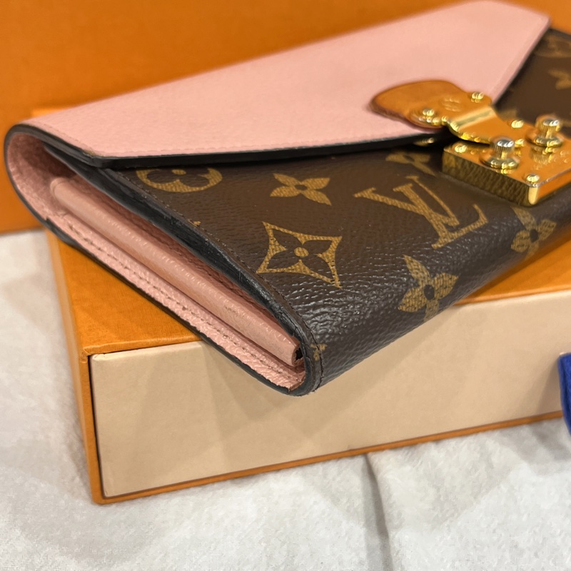 LOUIS VUITTON LV 老花字紋拼粉色皮革 PALLAS1系列二折16卡長夾/皮夾-2