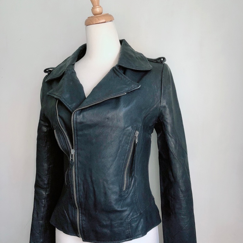 真皮女皮衣外套翻領皮夾克-2