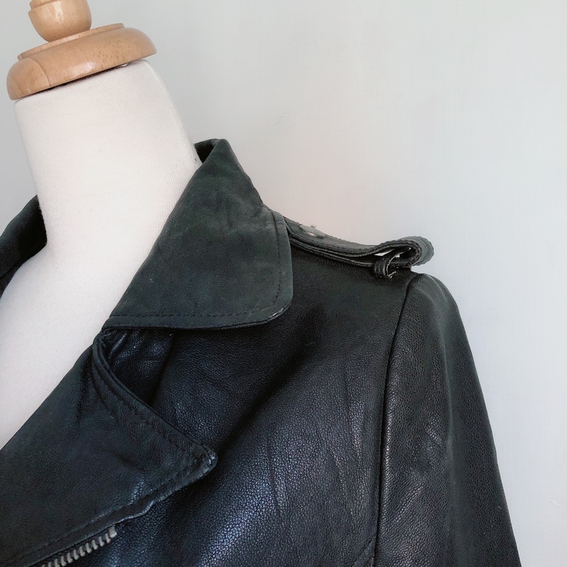 真皮女皮衣外套翻領皮夾克-3