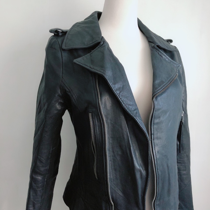 真皮女皮衣外套翻領皮夾克-4