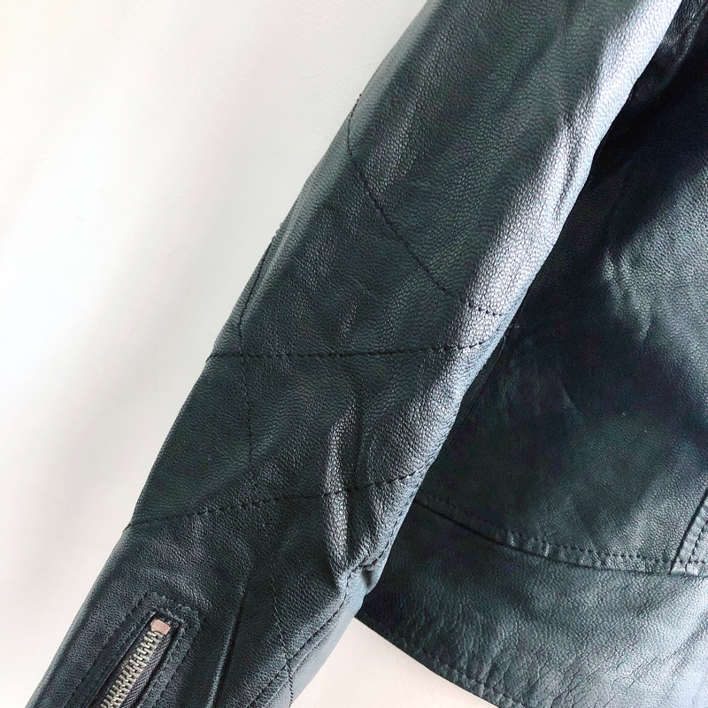 真皮女皮衣外套翻領皮夾克-5