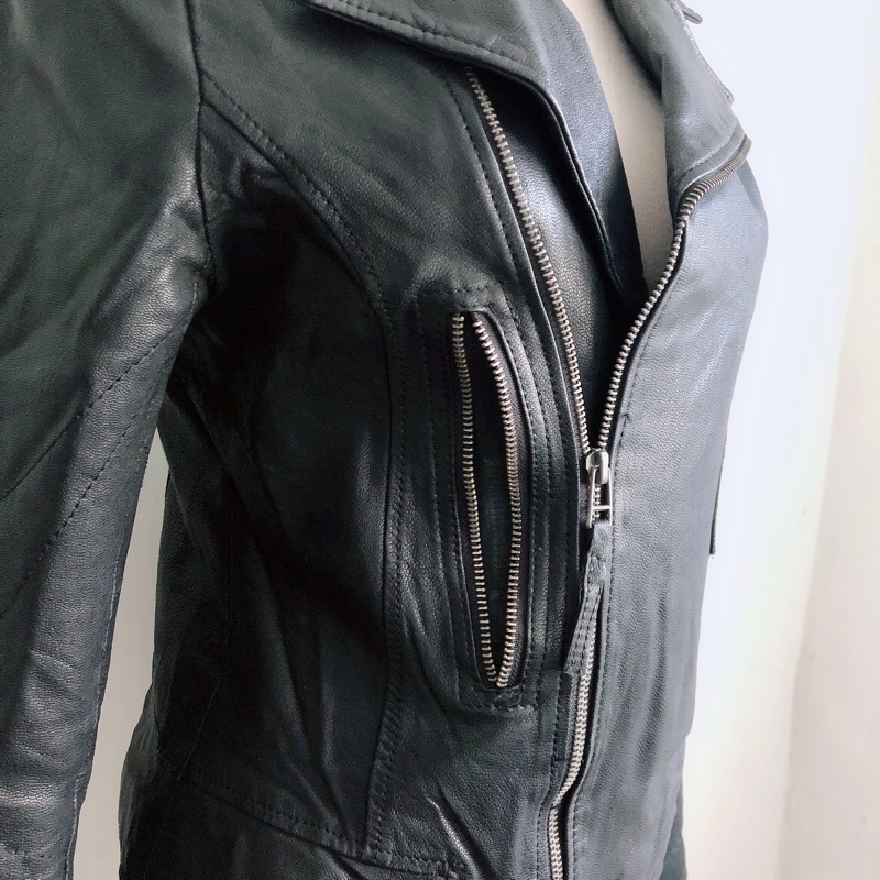 真皮女皮衣外套翻領皮夾克-8