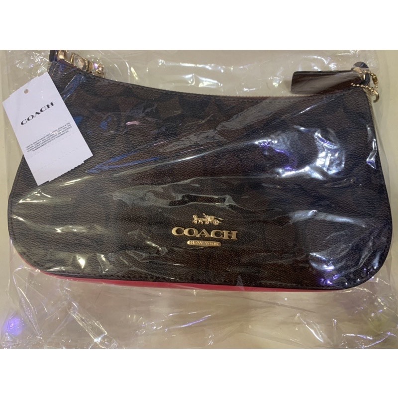 Coach滿版LOGO桃麻將包 側背包 肩背包 斜背包-0