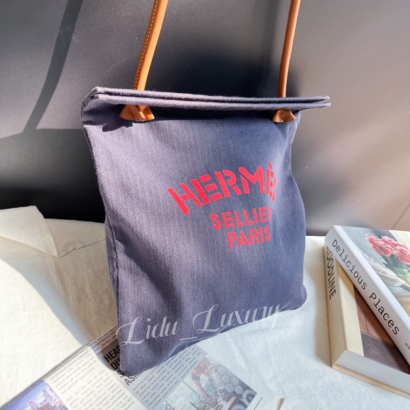 HERMES 深藍ALINE TOTE BAG系列字母帆布包-1