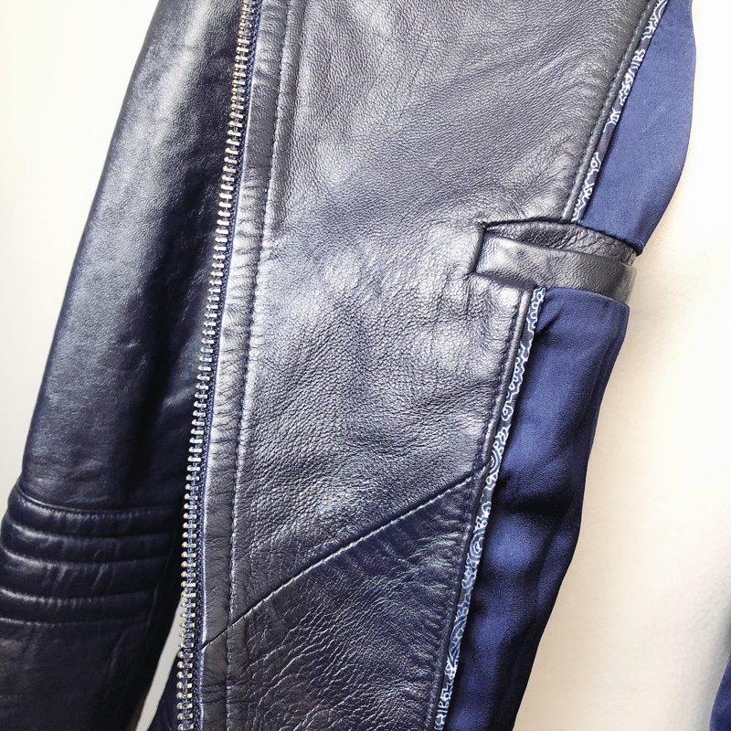 售出-品牌專櫃滲藍色真皮羊皮女皮衣外套皮夾克-2