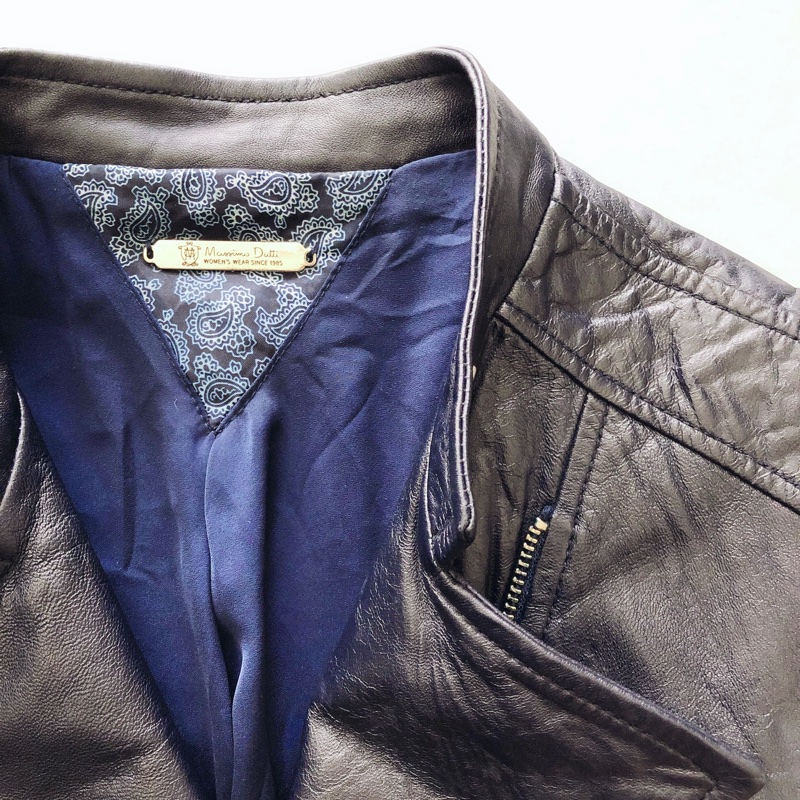 售出-品牌專櫃滲藍色真皮羊皮女皮衣外套皮夾克-7