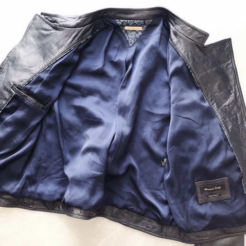 售出-品牌專櫃滲藍色真皮羊皮女皮衣外套皮夾克-8