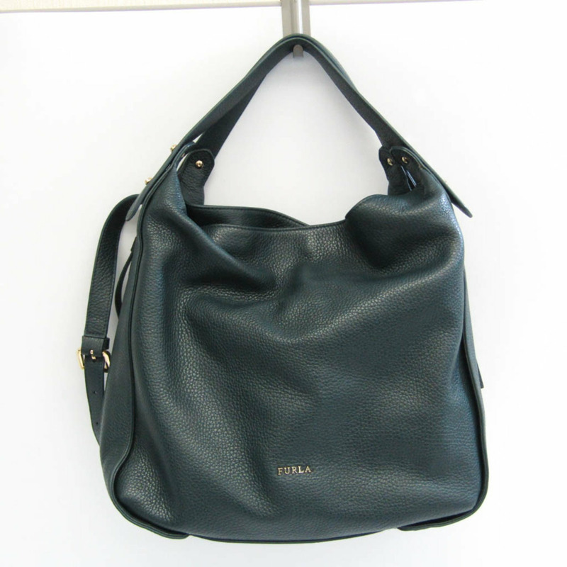 【日本直送】Furla EVA M HOBO 女士皮革單肩包，托特包深綠色-0
