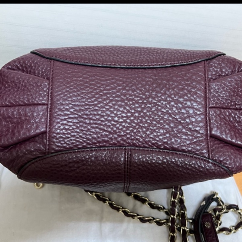 DKNY 酒紅色香奈兒風荔枝牛皮鍊條包-7