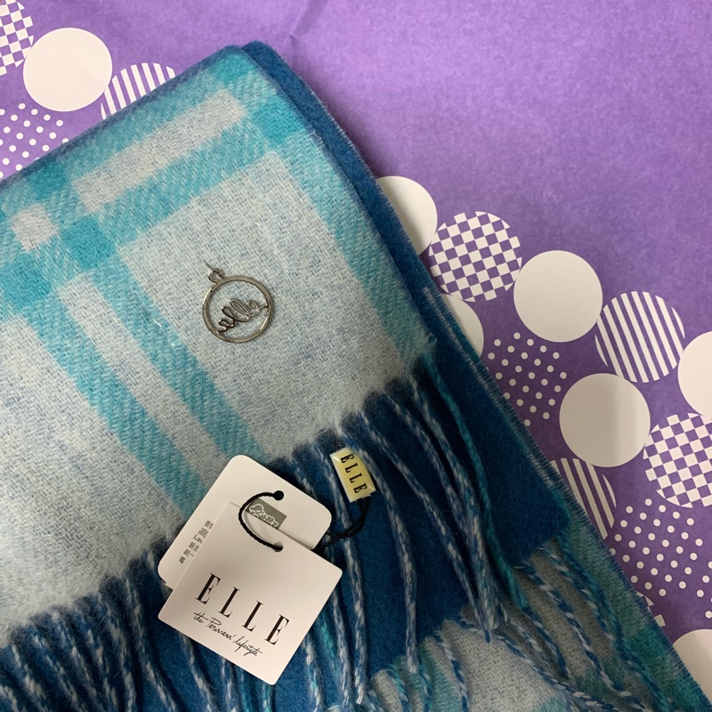 ELLE 藍色系雙面平織圍巾-0