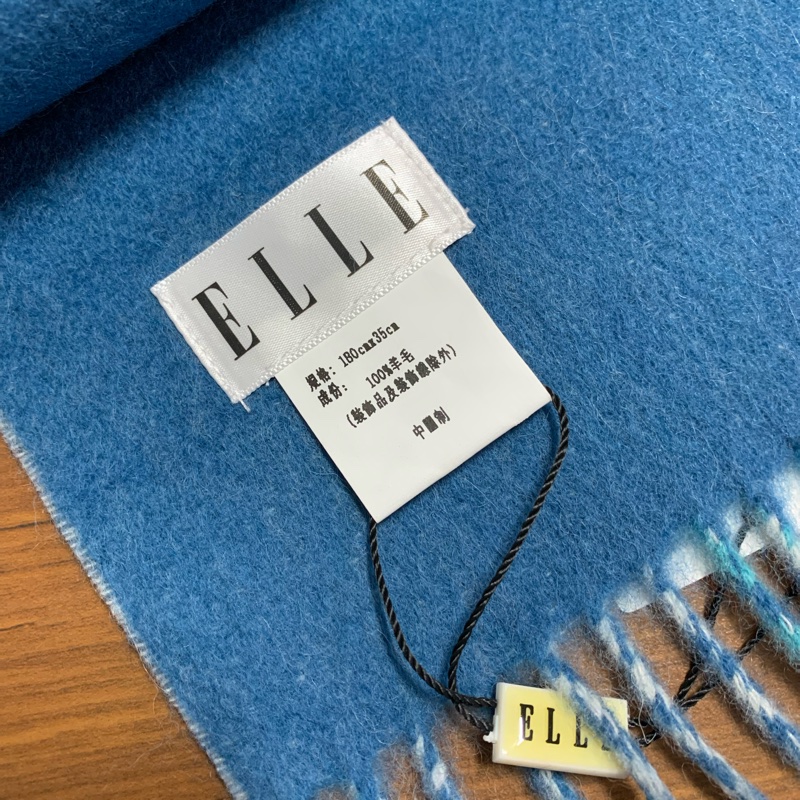 ELLE 藍色系雙面平織圍巾-4