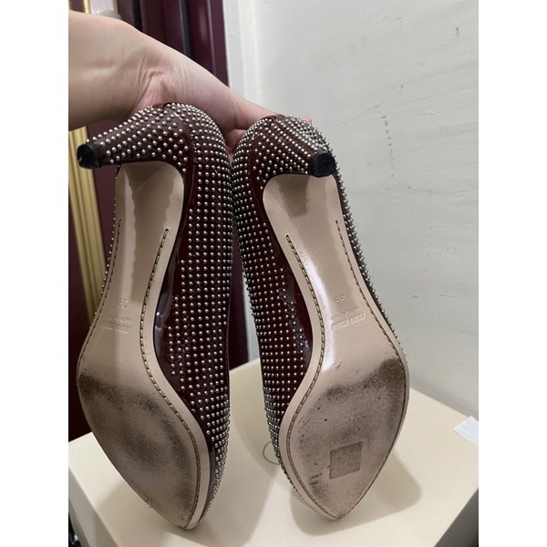 miu miu 精品 miumiu  滿版 卯釘 高跟鞋 名牌服飾 高檔鞋 Prada 39碼-6