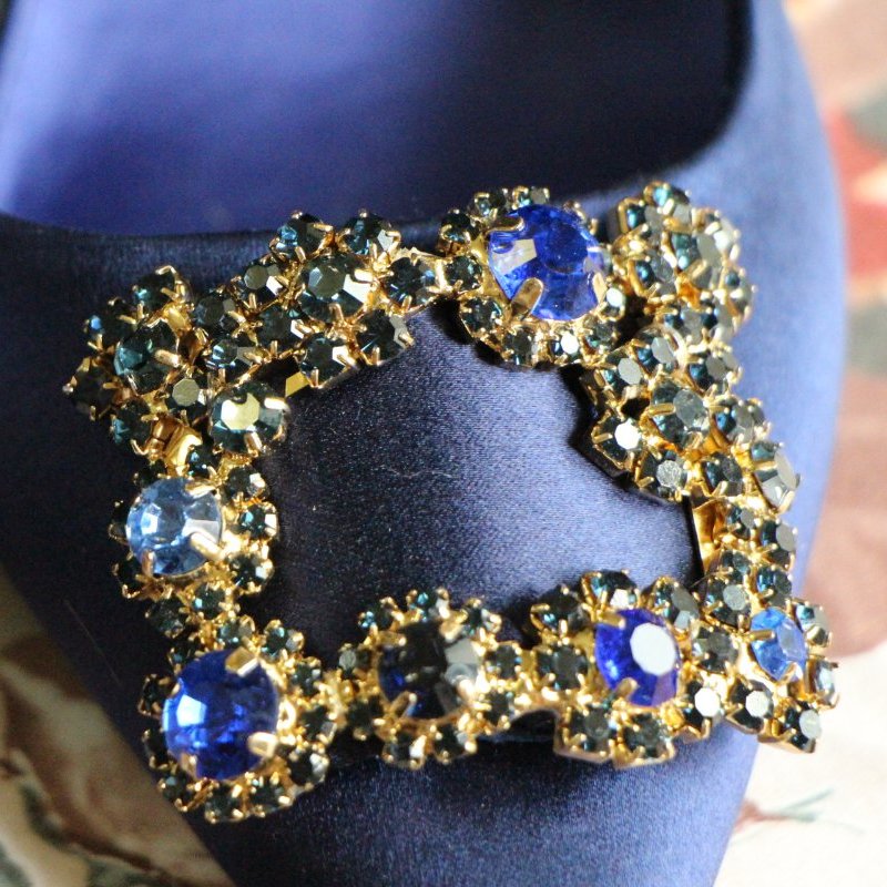 Roger vivier 寶藍色方塊水鑽中跟鞋38號-1