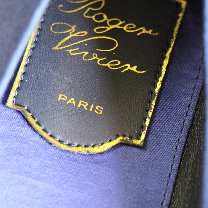 Roger vivier 寶藍色方塊水鑽中跟鞋38號-2