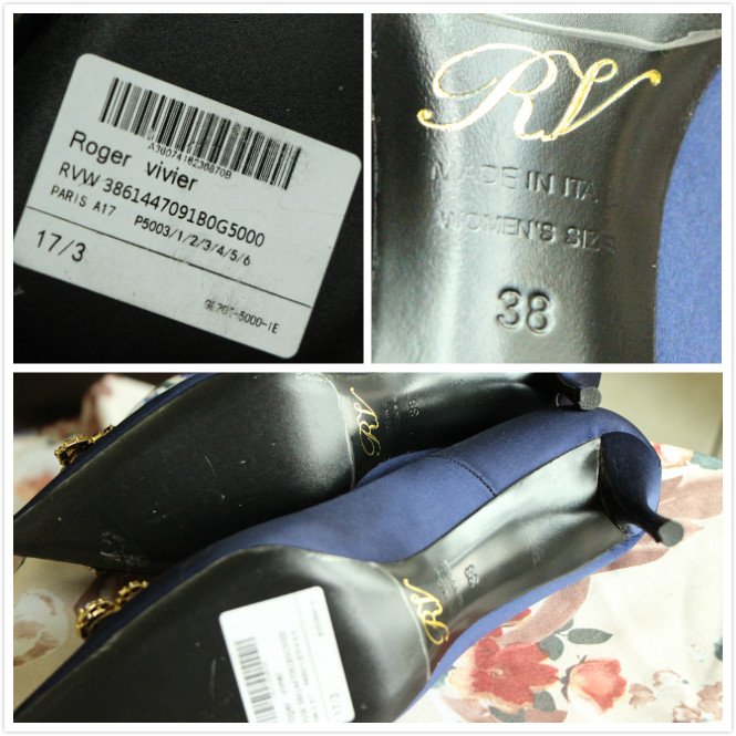 Roger vivier 寶藍色方塊水鑽中跟鞋38號-4