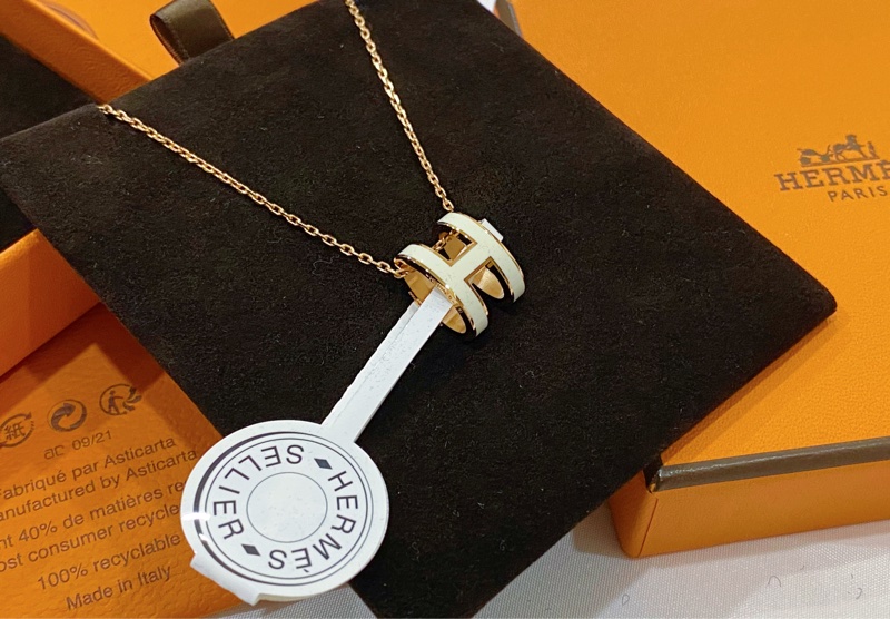 全新愛馬仕Hermès 白色玫瑰金 pop H項鍊-3