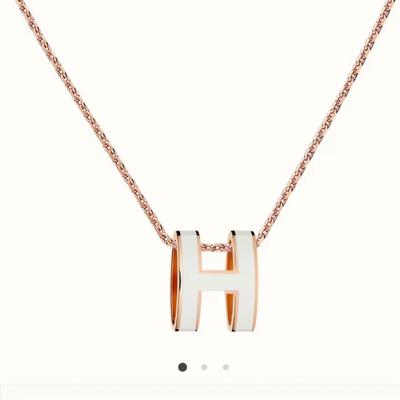 全新愛馬仕Hermès 白色玫瑰金 pop H項鍊-4