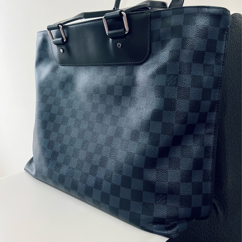 藍色棋盤格托特包/公事包-0