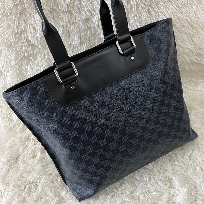 藍色棋盤格托特包/公事包-1