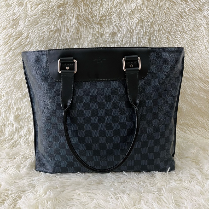 藍色棋盤格托特包/公事包-2