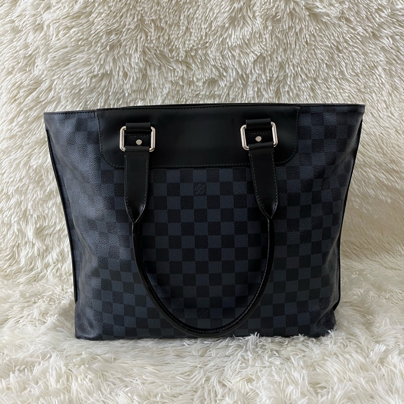 藍色棋盤格托特包/公事包-3