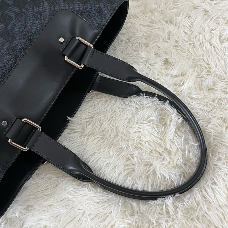 藍色棋盤格托特包/公事包-7