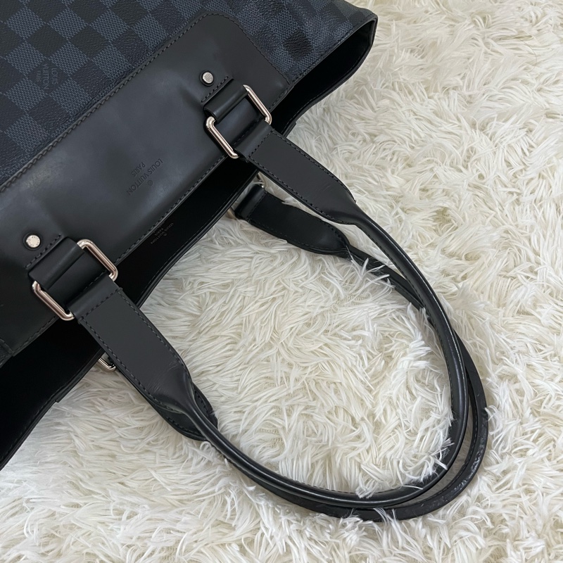 藍色棋盤格托特包/公事包-8