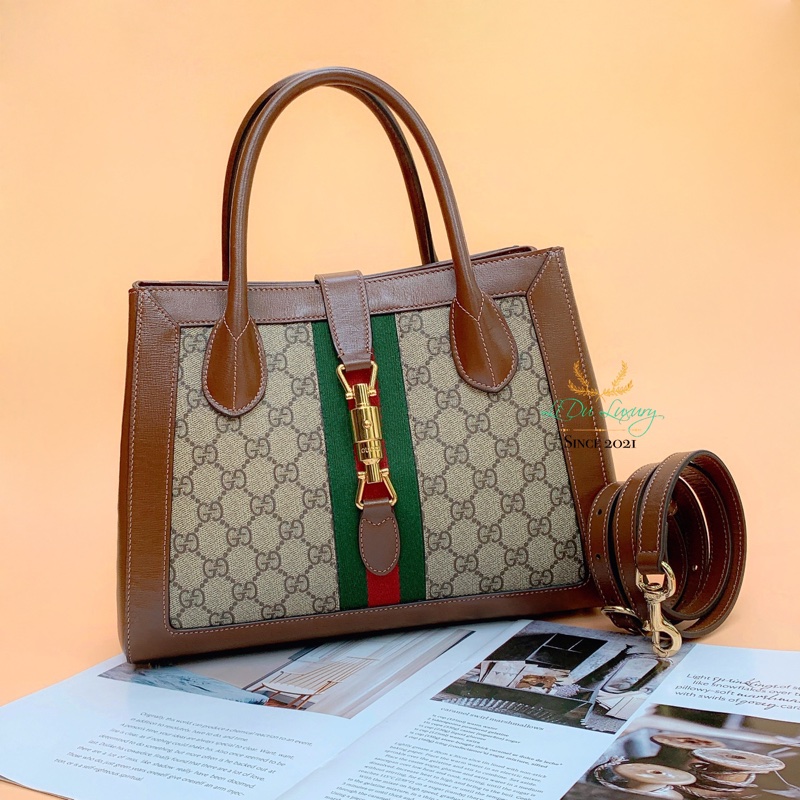 GUCCI JACKIE 649016 老花 PVC 中款 二用包 手提包-0