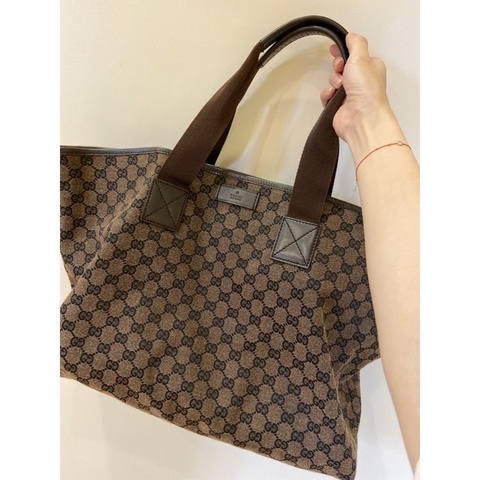 Gucci絕版老花帆布托特包