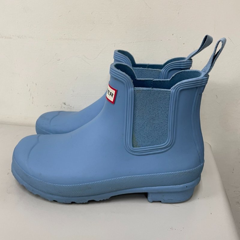 HUNTER 梅雨季必備 二手水藍色低筒雨靴 38 (UK5、US7) 正品-4