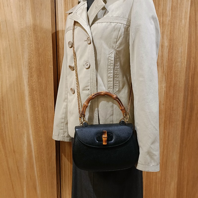 gucci vintage 竹節豬皮1947 小型手提包-3