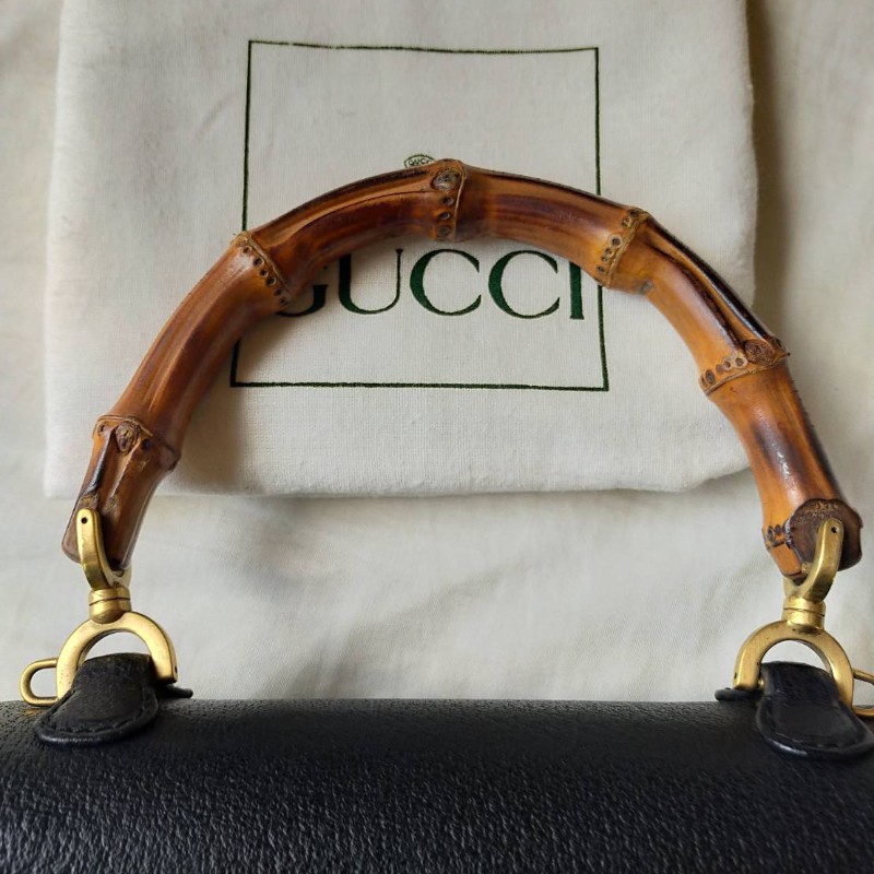 gucci vintage 竹節豬皮1947 小型手提包-9