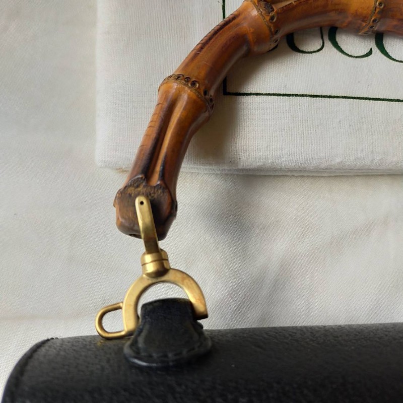 gucci vintage 竹節豬皮1947 小型手提包-12