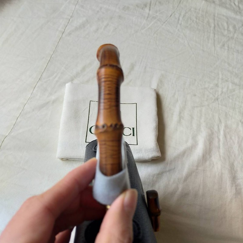 gucci vintage 竹節豬皮1947 小型手提包-15